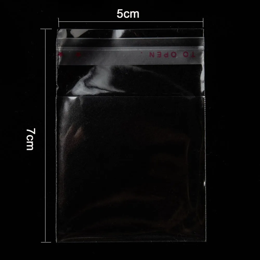 1000 pc OPP Cellophane Bags, Small Jewelry Storage Bags, Self-Adhesive Sealing Bags, Rectangle, Clear, 7x5cm, Unilateral Thickness: 0.035mm, Inner Measure: 5x5cm
