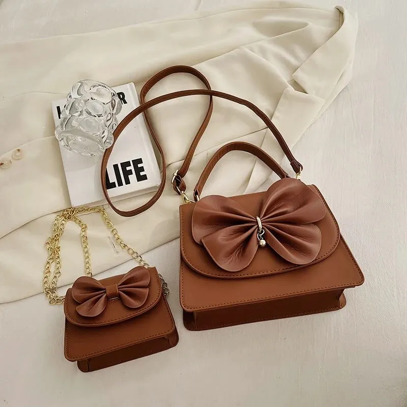 Bia Bow Leather Bag Set (2 Pcs)
