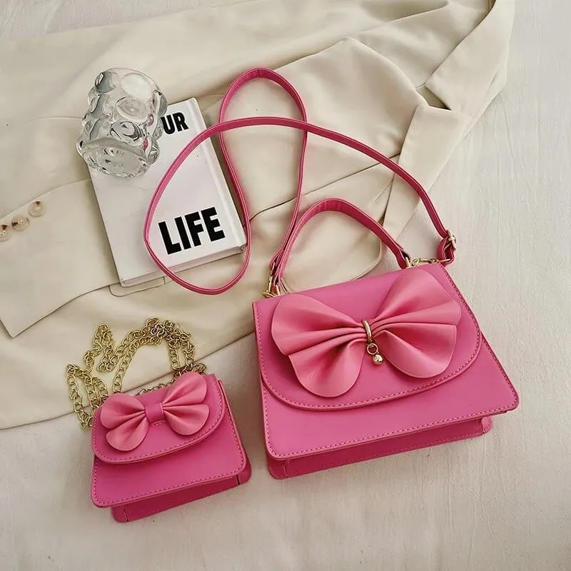Bia Bow Leather Bag Set (2 Pcs)