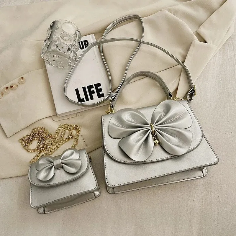 Bia Bow Leather Bag Set (2 Pcs)