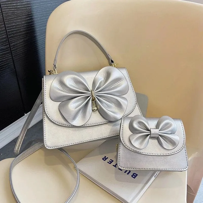 Bia Bow Leather Bag Set (2 Pcs)