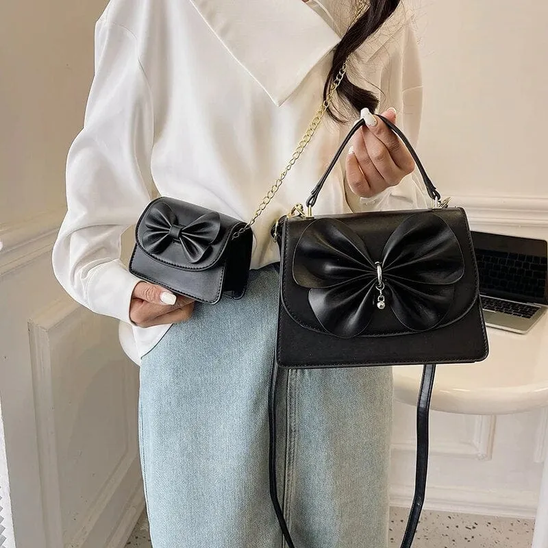 Bia Bow Leather Bag Set (2 Pcs)