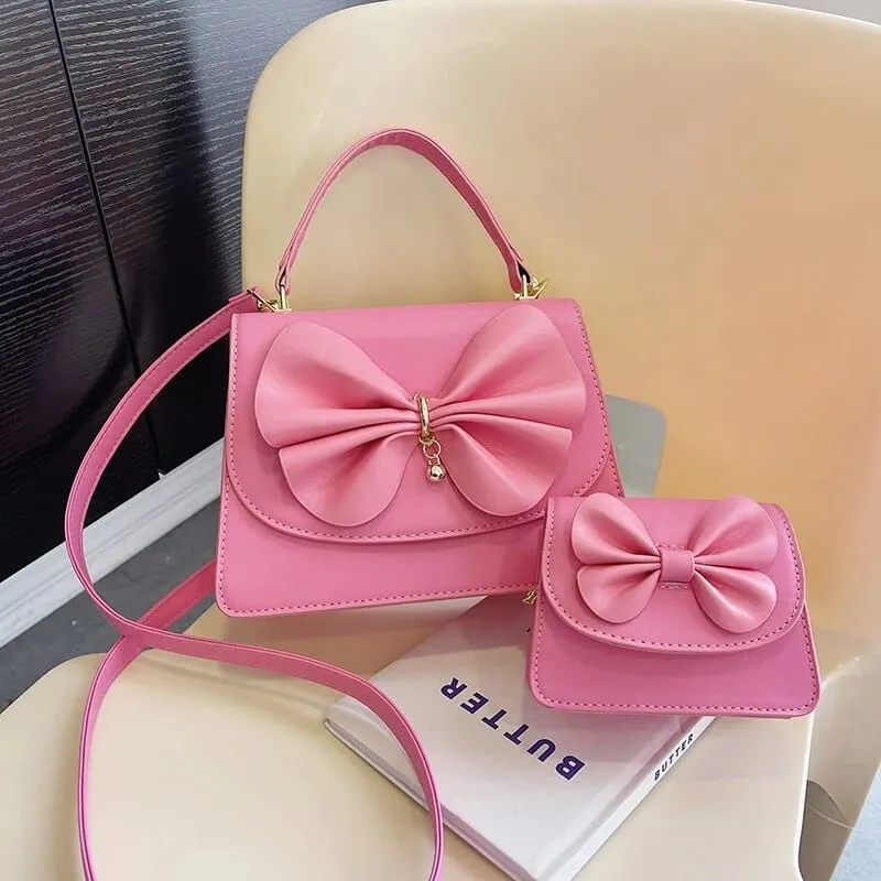 Bia Bow Leather Bag Set (2 Pcs)
