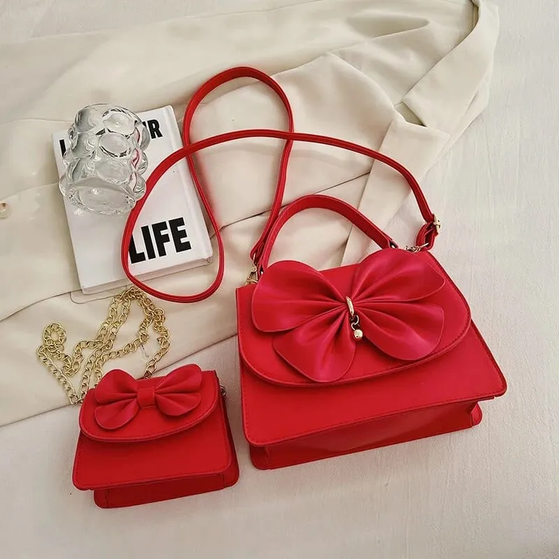 Bia Bow Leather Bag Set (2 Pcs)