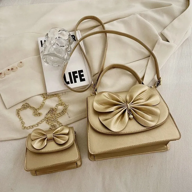 Bia Bow Leather Bag Set (2 Pcs)