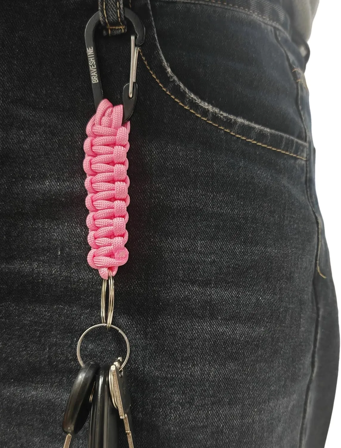 BRAVESHINE Carabiner Keychain Hook with Paracord Strap - Para Cord Hanger D Ring Keyring Clip for Belt Loop Keys, Men, Women