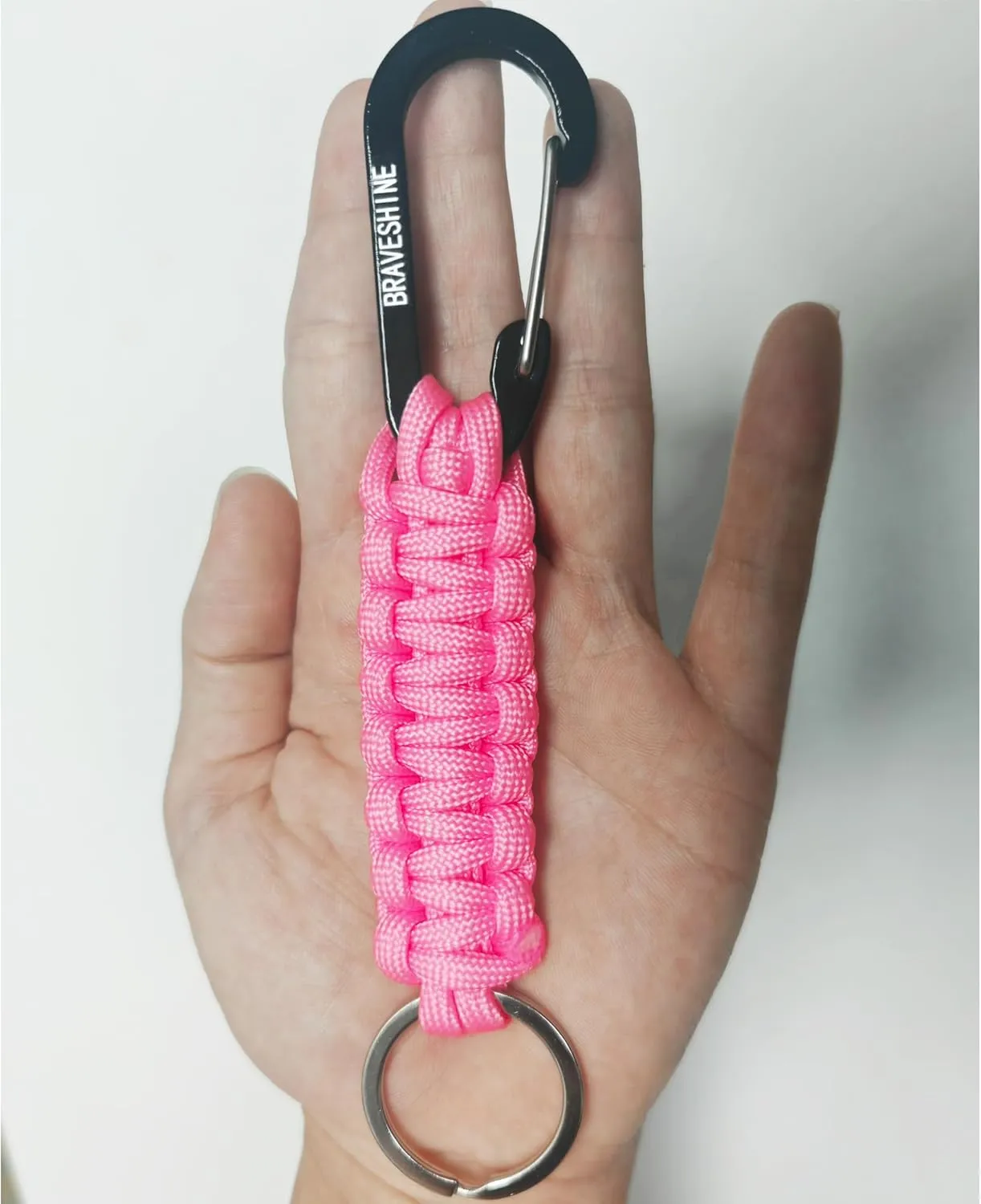 BRAVESHINE Carabiner Keychain Hook with Paracord Strap - Para Cord Hanger D Ring Keyring Clip for Belt Loop Keys, Men, Women