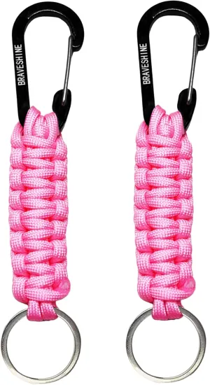 BRAVESHINE Carabiner Keychain Hook with Paracord Strap - Para Cord Hanger D Ring Keyring Clip for Belt Loop Keys, Men, Women