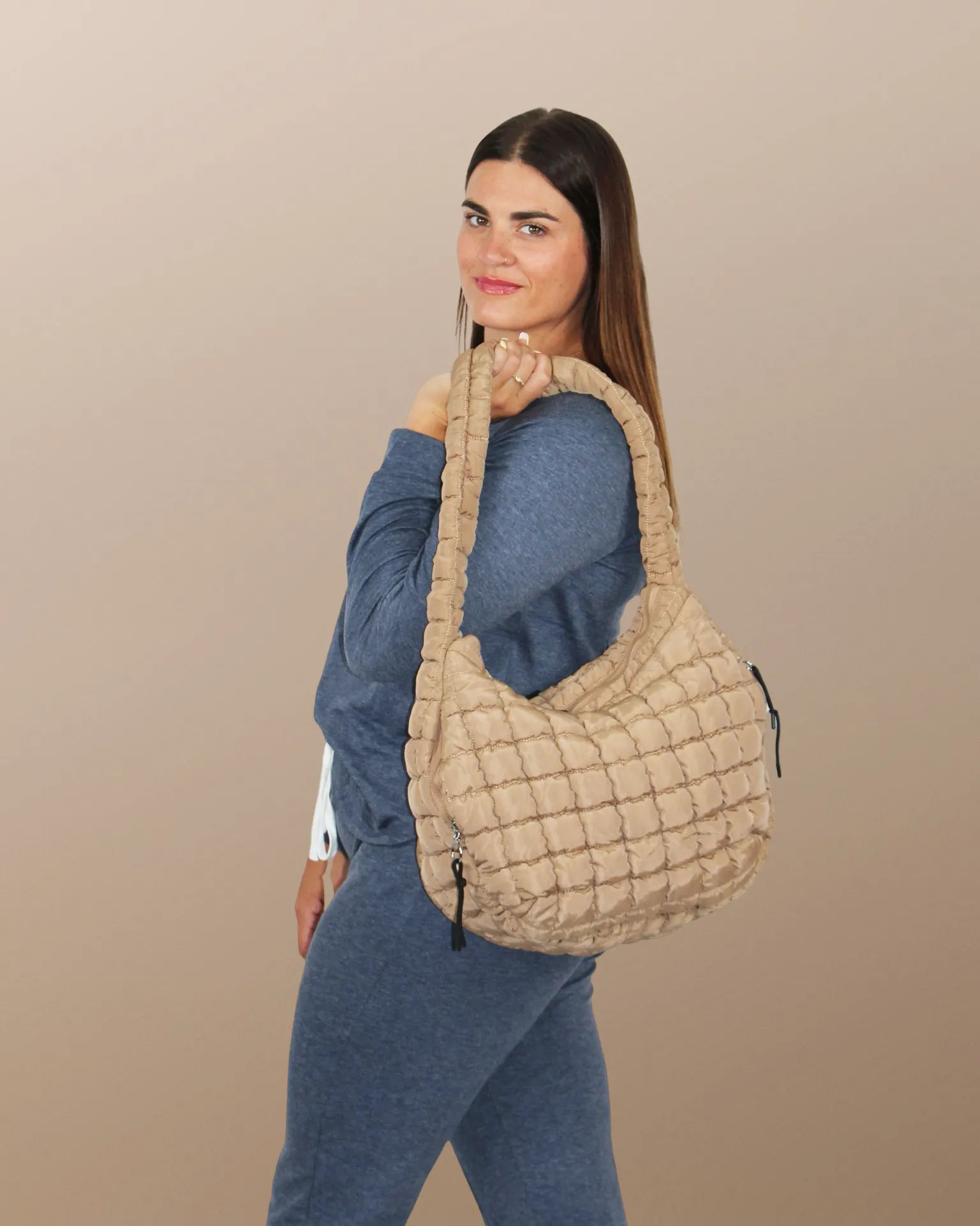 Carmella Pufferquilt Shoulder Bag Oatmeal