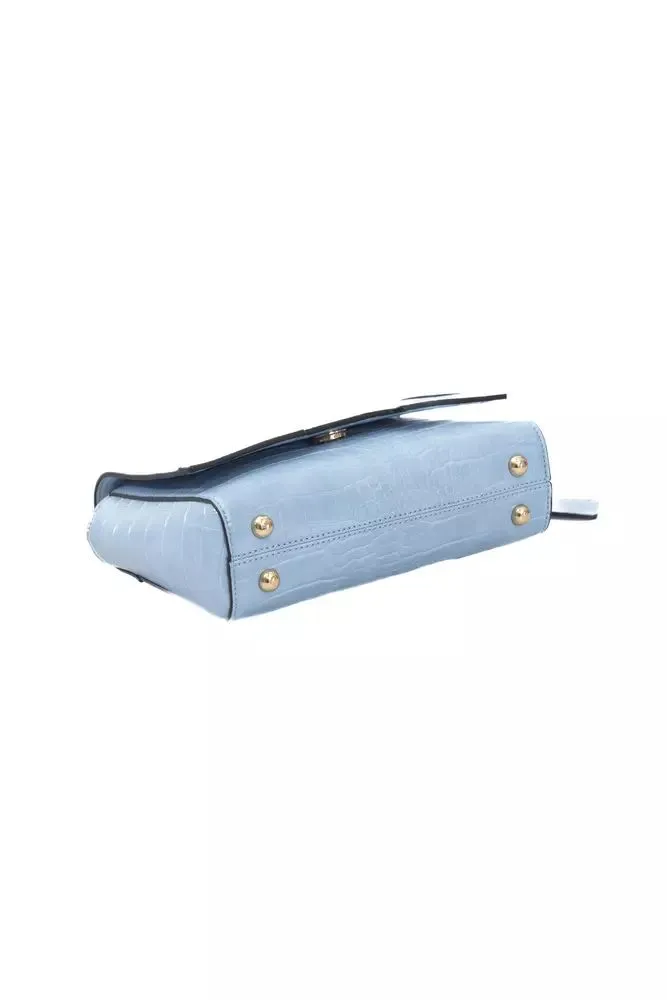 Chic Light Blue Shoulder Flap Bag with Golden Accents