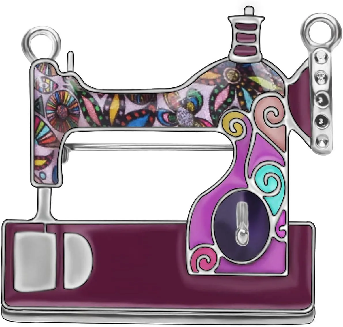 DOWAY Cartoon Cute Floral Sewing Machine Enamel Pins Brooch for Backpacks Badges Clothing Bags Jackets Jewelry Women Girls Gift (Purple)