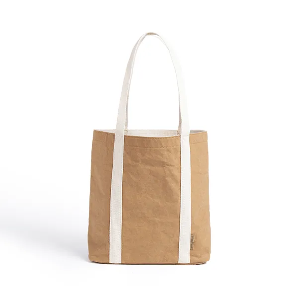 Ella Light Camel Tote Bag made from Washable Paper, an eco-friendly alternative to leather