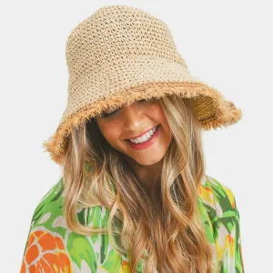 iLLASPARKZ Handmade Frayed Crochet Foldable Straw Bucket Hat