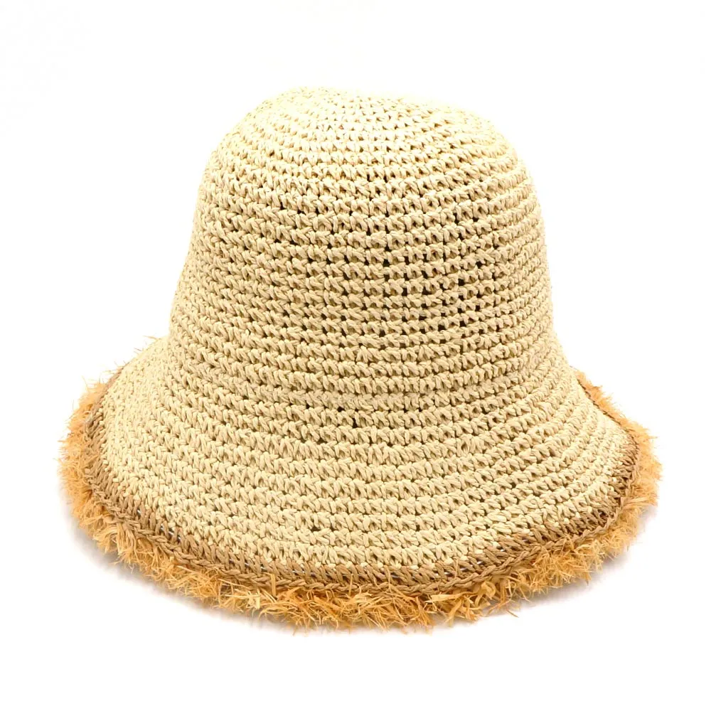 iLLASPARKZ Handmade Frayed Crochet Foldable Straw Bucket Hat