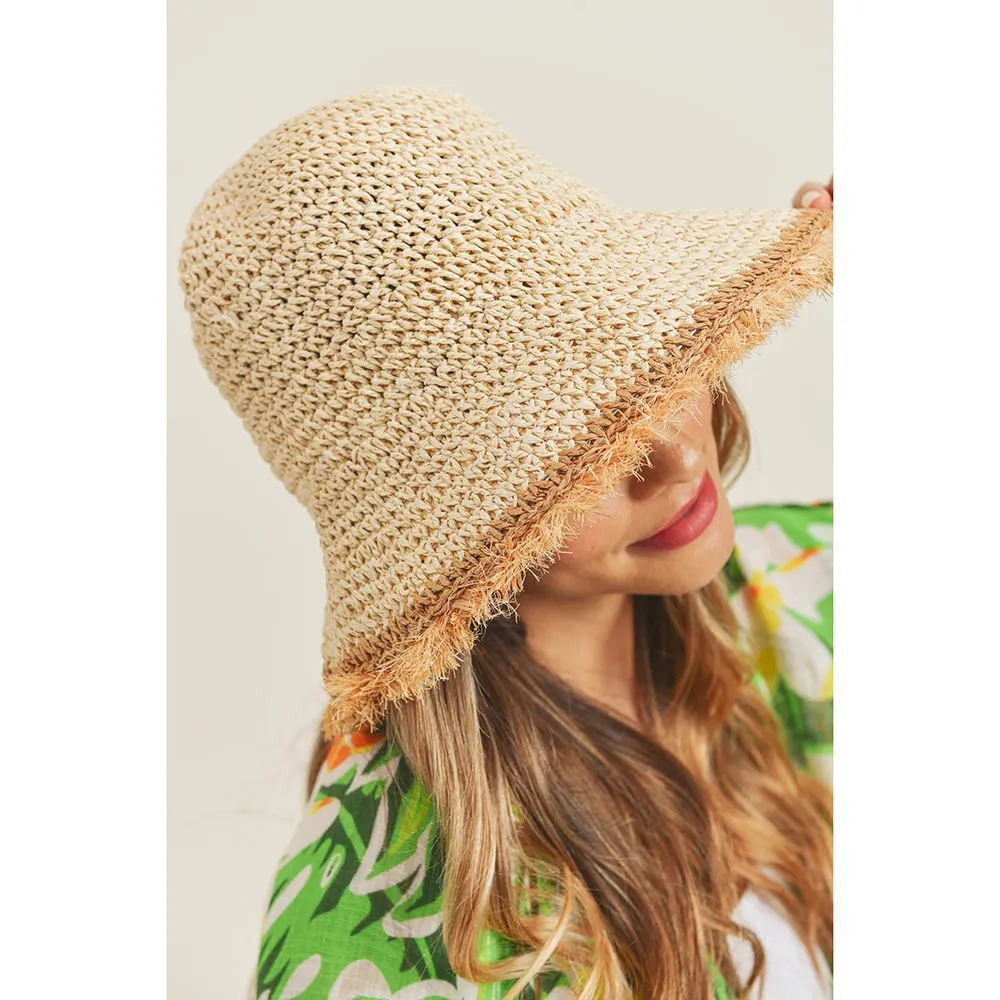 iLLASPARKZ Handmade Frayed Crochet Foldable Straw Bucket Hat