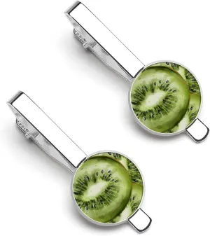 Kiwi Fruit Pattern Tie Clips for Men 2 Pcs Necktie Bar Pinch Clothing Accessories Suitable for Wedding Business Anniversary