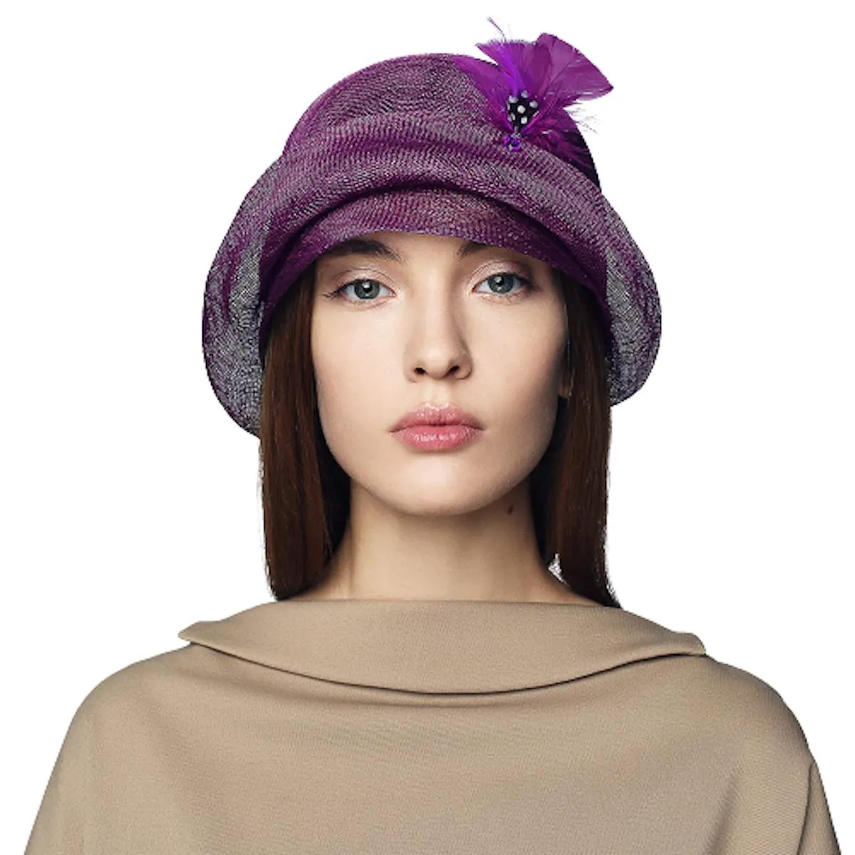 Lovely Cloche Hat with Feather Derby Church Tea Party Headwear