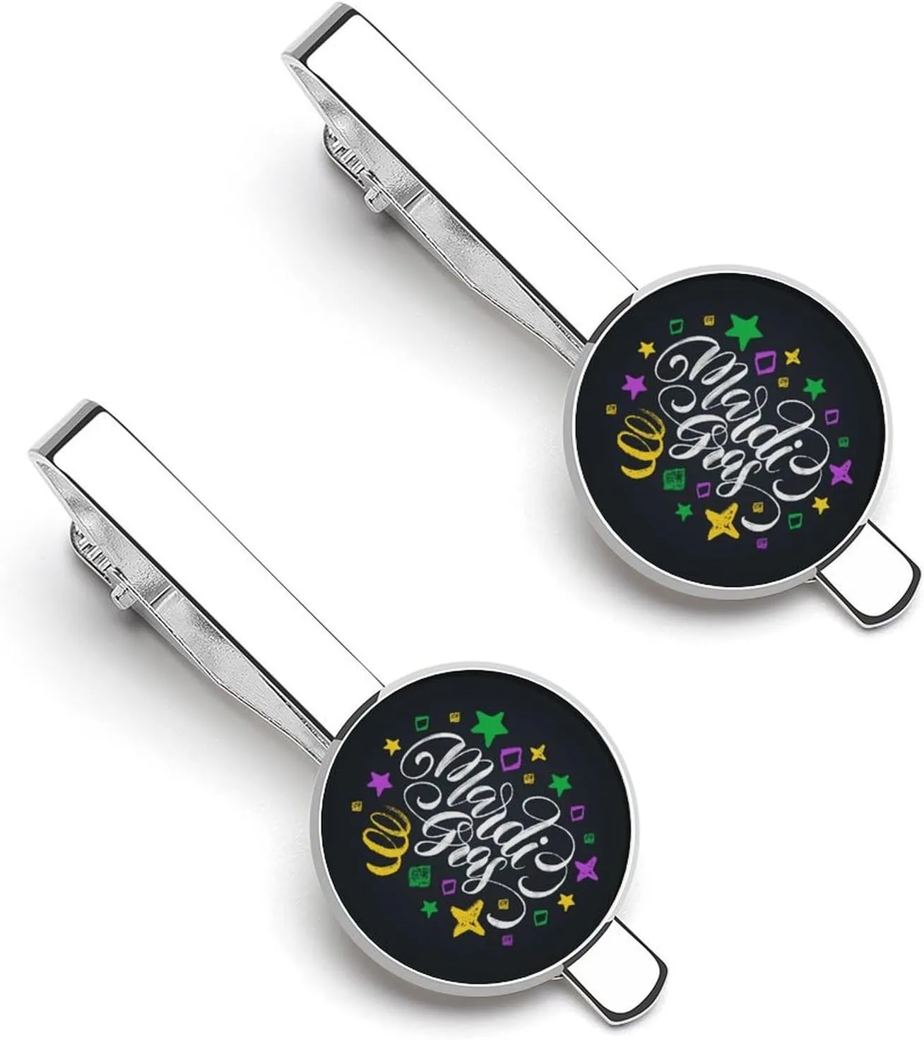 Mardi Gras Tie Clips for Men 2 Pcs Necktie Bar Pinch Clothing Accessories Suitable for Wedding Business Anniversary