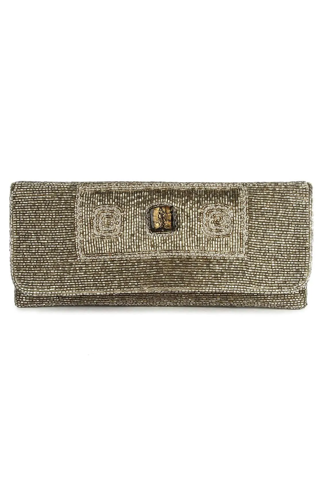 Mia Silver Beaded Clutch Bag
