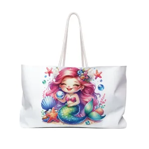Personalised/Non-Personalised Weekender Bag, Mermaid, Large Weekender Bag, Beach Bag, Book Bag