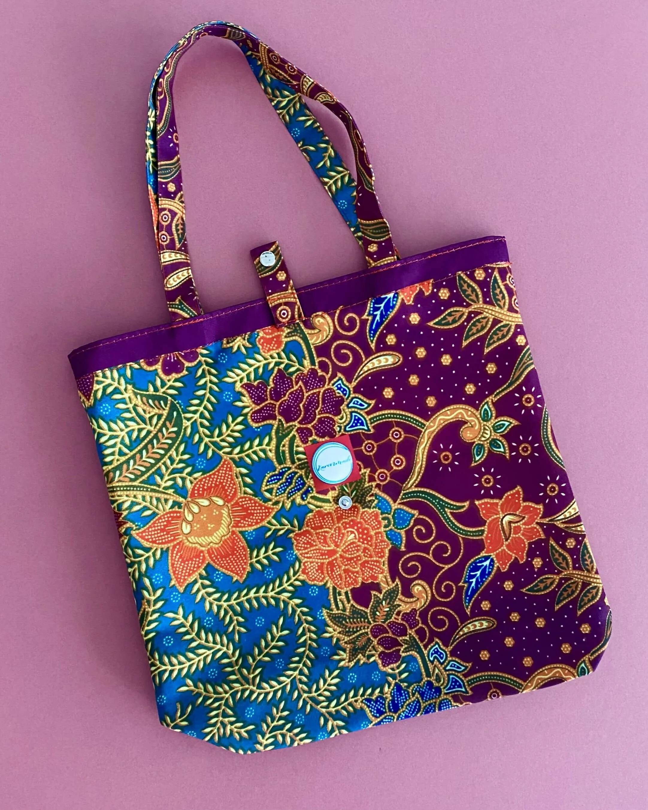 Pretty. Practical.Totes. 'Batik Series 1.' Brick and Fuchsia.