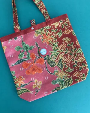 Pretty. Practical.Totes. 'Batik Series 1.' Brick and Fuchsia.