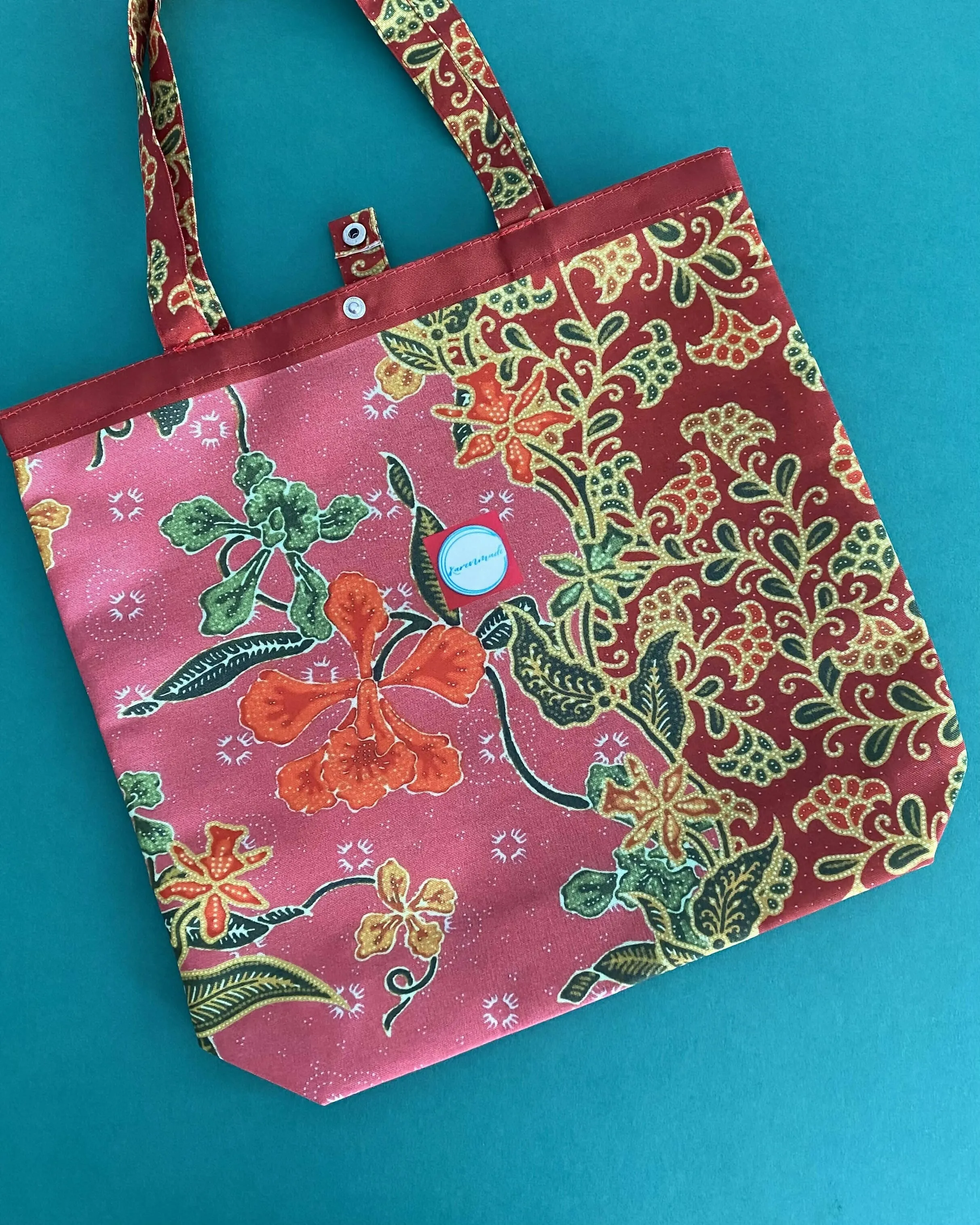 Pretty. Practical.Totes. 'Batik Series 1.' Brick and Fuchsia.