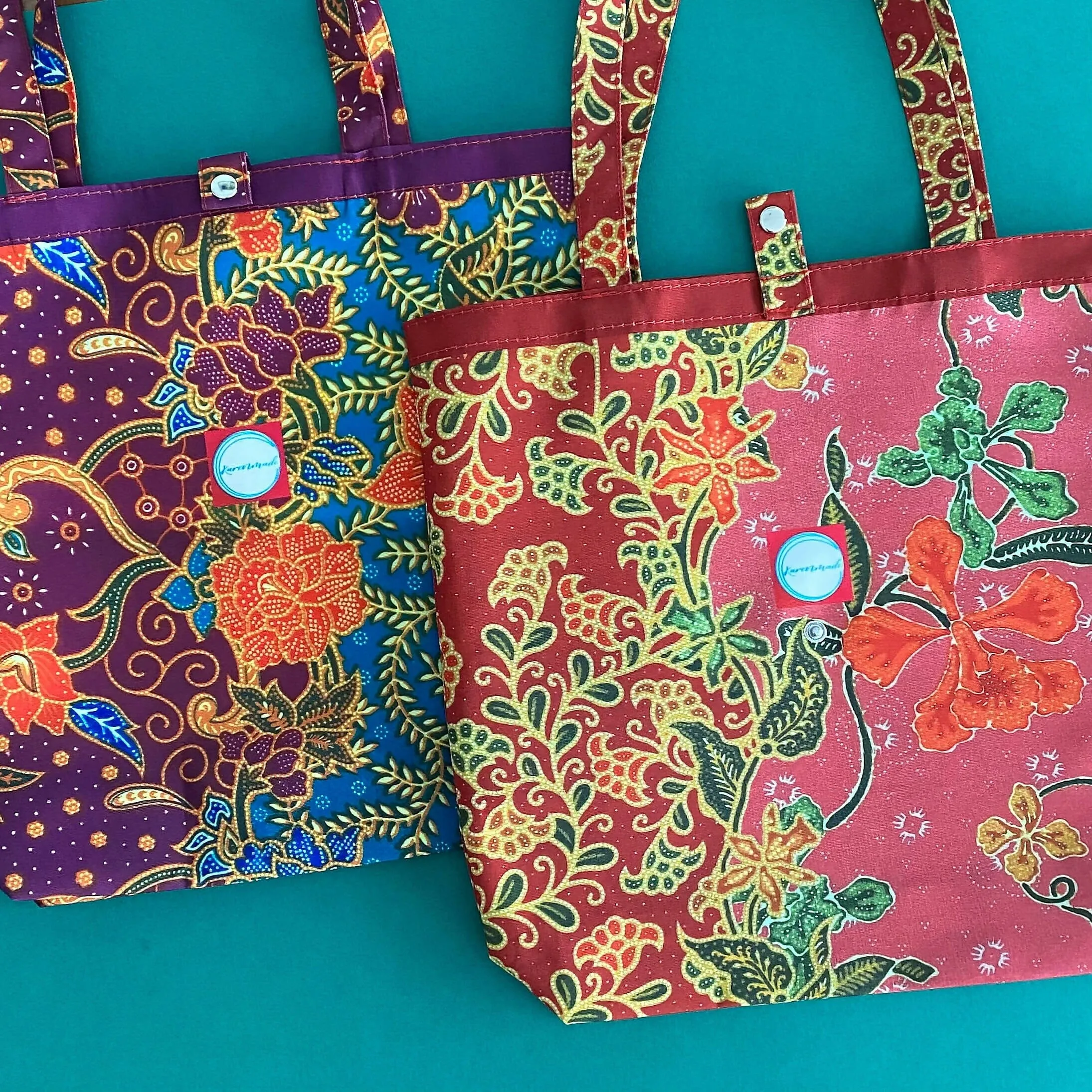 Pretty. Practical.Totes. 'Batik Series 1.' Brick and Fuchsia.