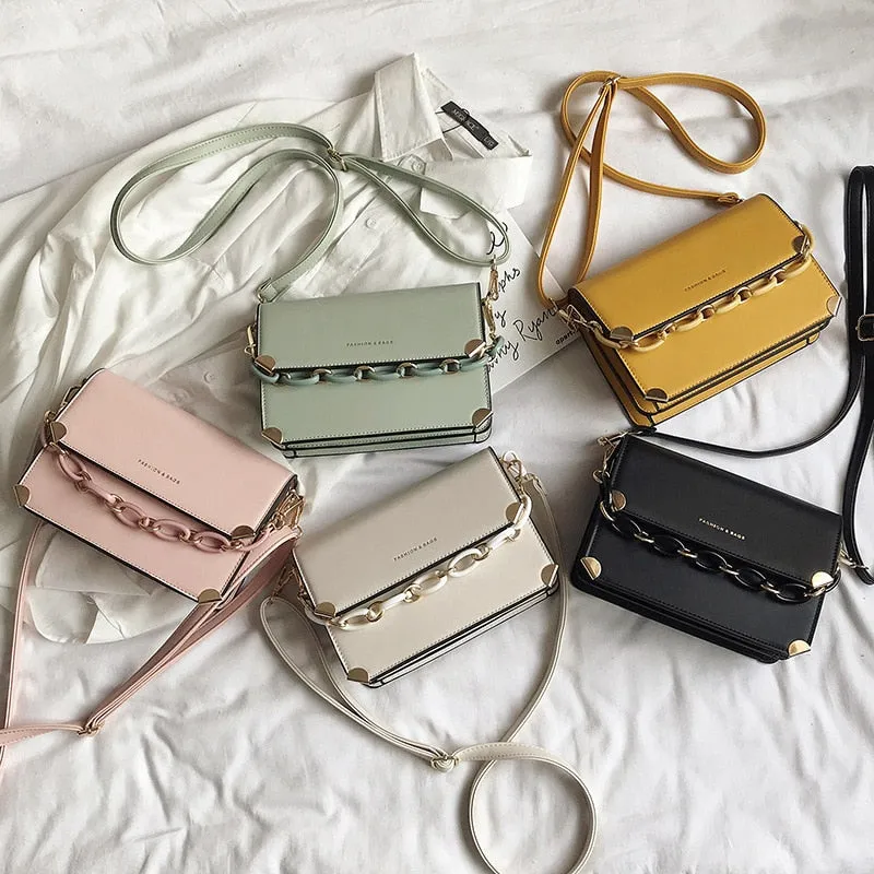 PU Leather Crossbody Shoulder Bag for Women 2021 Trendy Luxury Chain Female Handbags Fashion Rivet ladies small flap bags bolsas