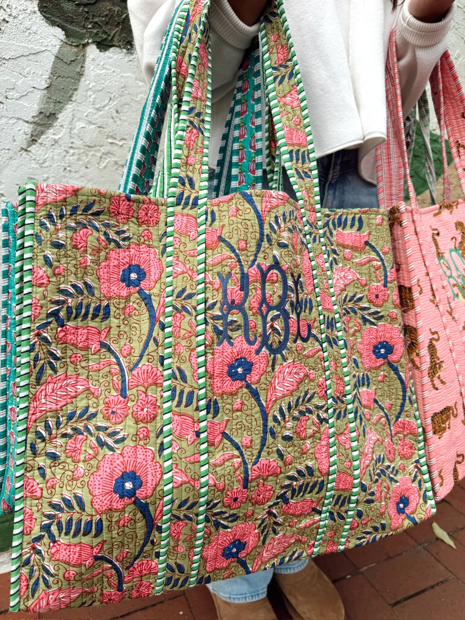Quilted Block-Print Tote Bag