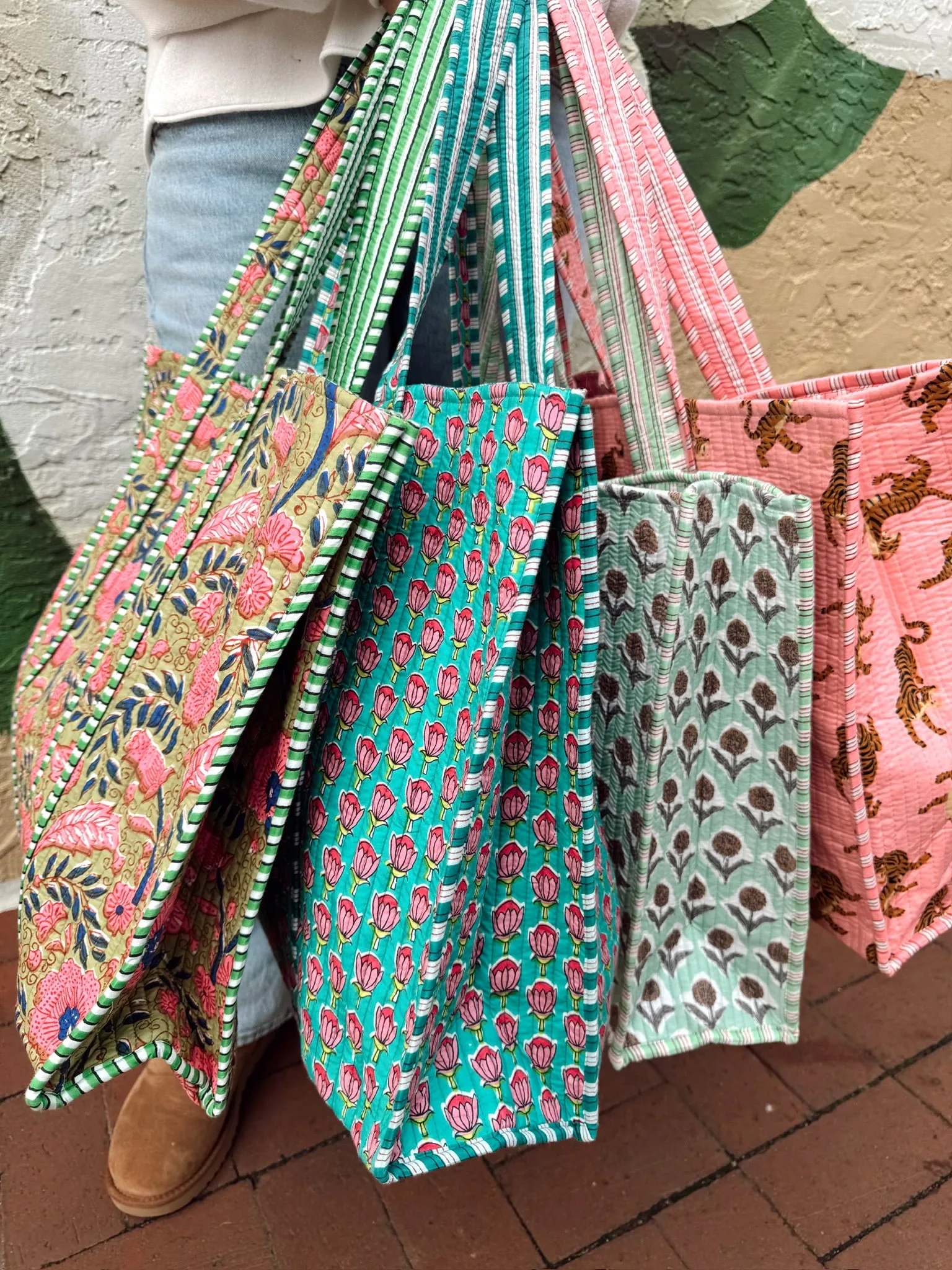 Quilted Block-Print Tote Bag