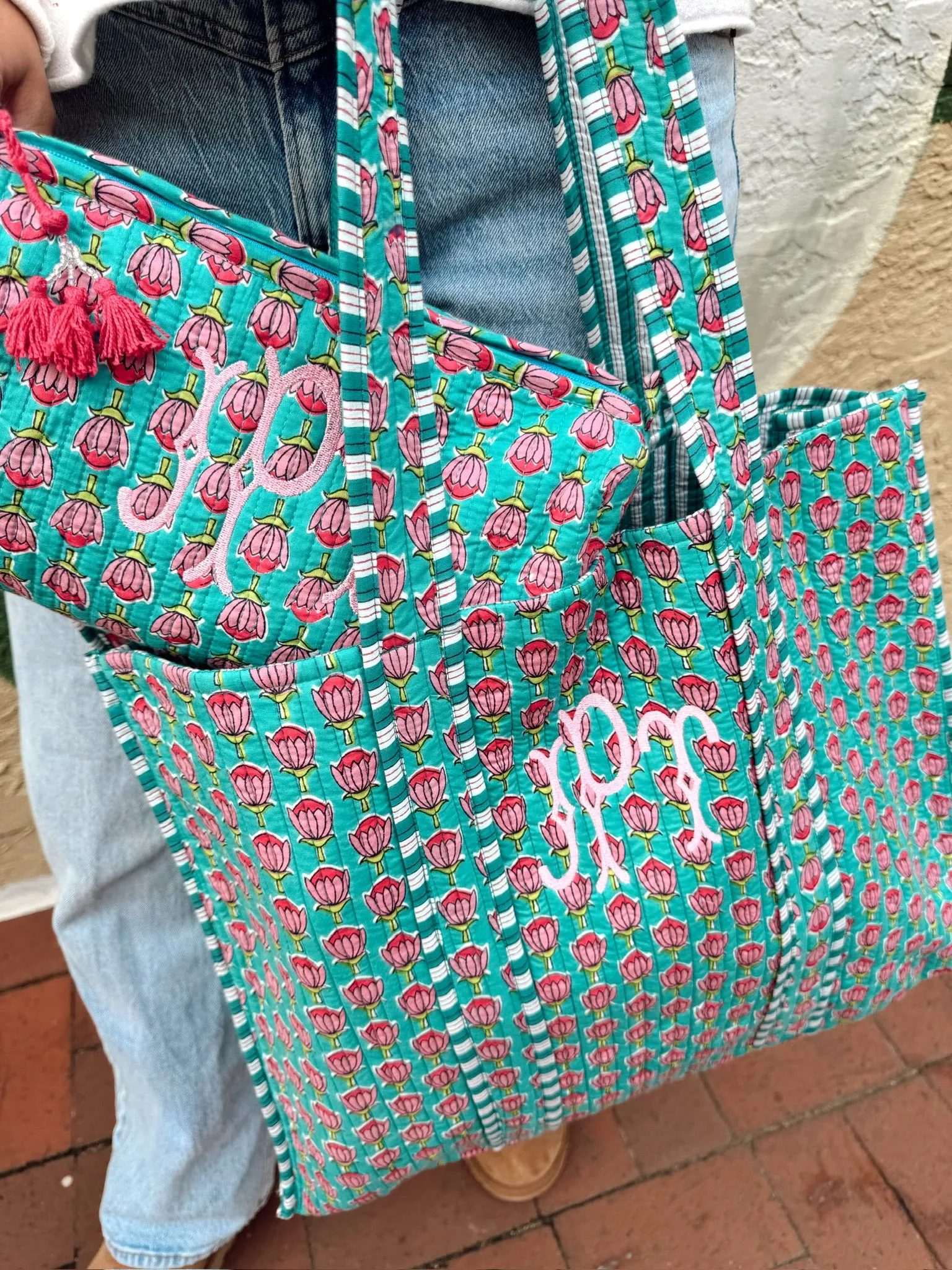 Quilted Block-Print Tote Bag