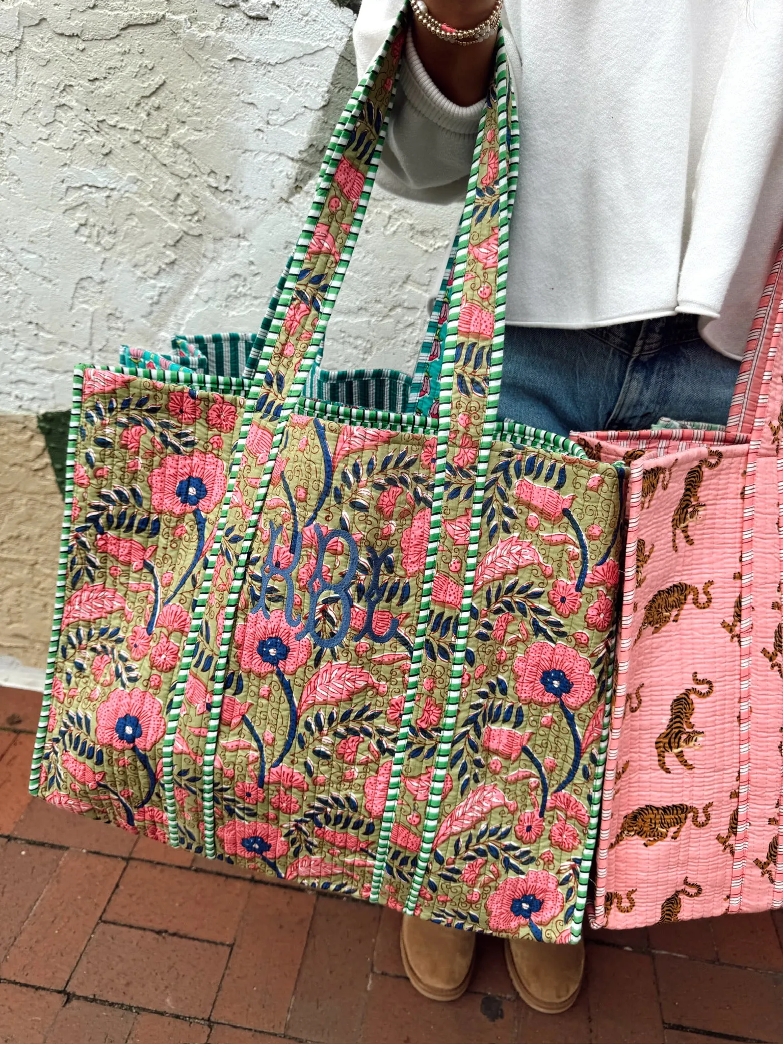 Quilted Block-Print Tote Bag