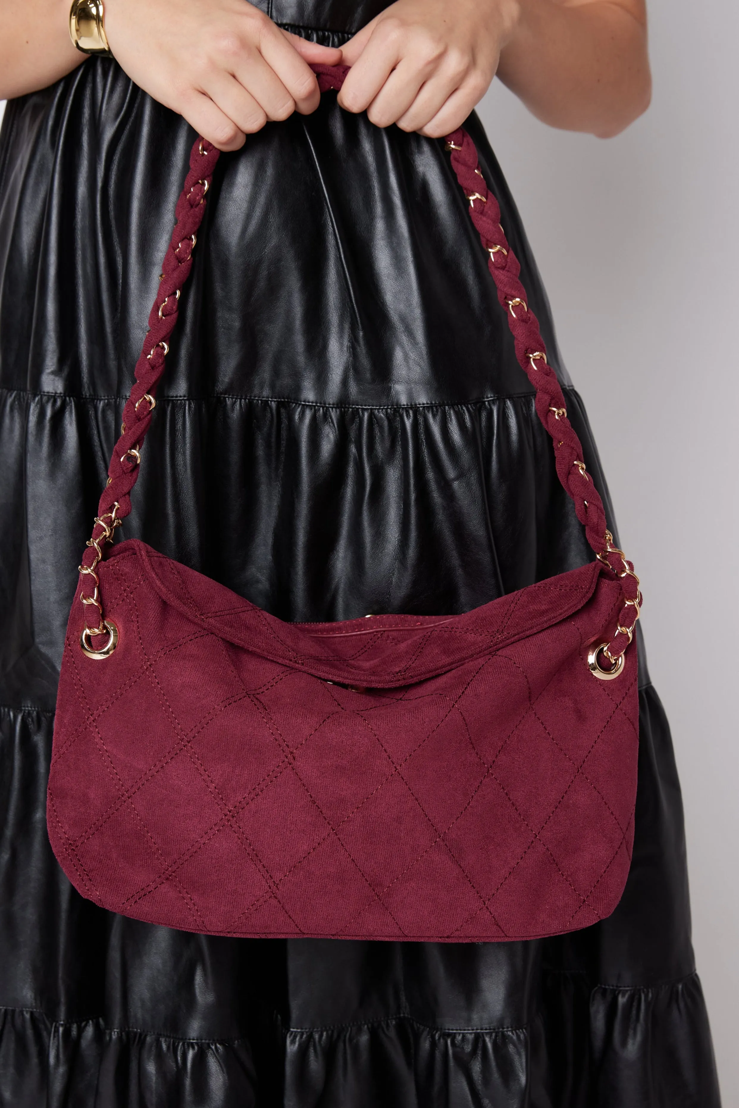 SALE - Dominique Faux Suede Quilted Shoulder Bag