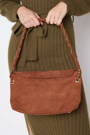 SALE - Dominique Faux Suede Quilted Shoulder Bag