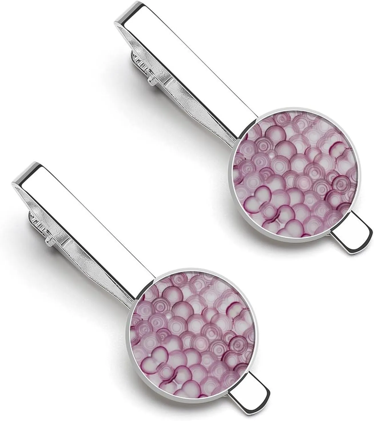 Slice Red Onion Rings Pattern Tie Clips for Men 2 Pcs Necktie Bar Pinch Clothing Accessories Suitable for Wedding Business Anniversary
