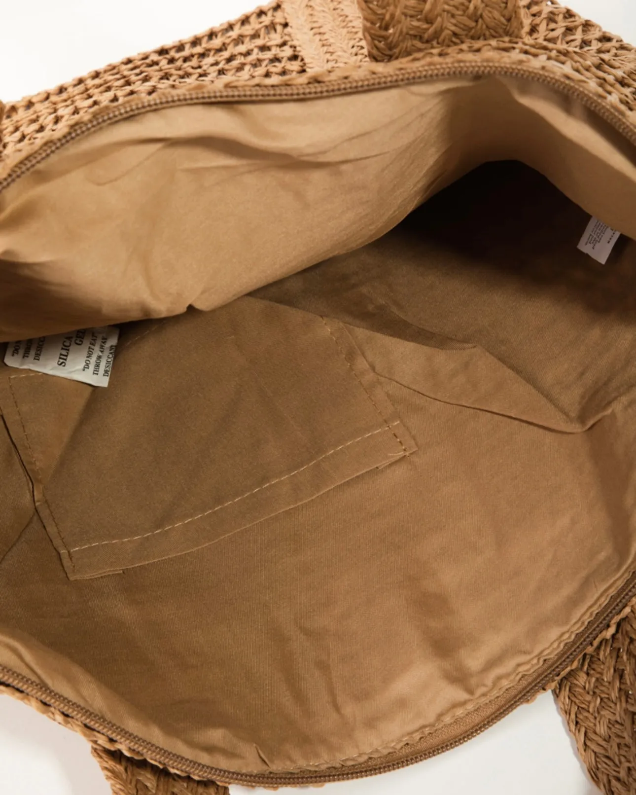 Sri Lanka Straw Zipper Tote Bag- Khaki