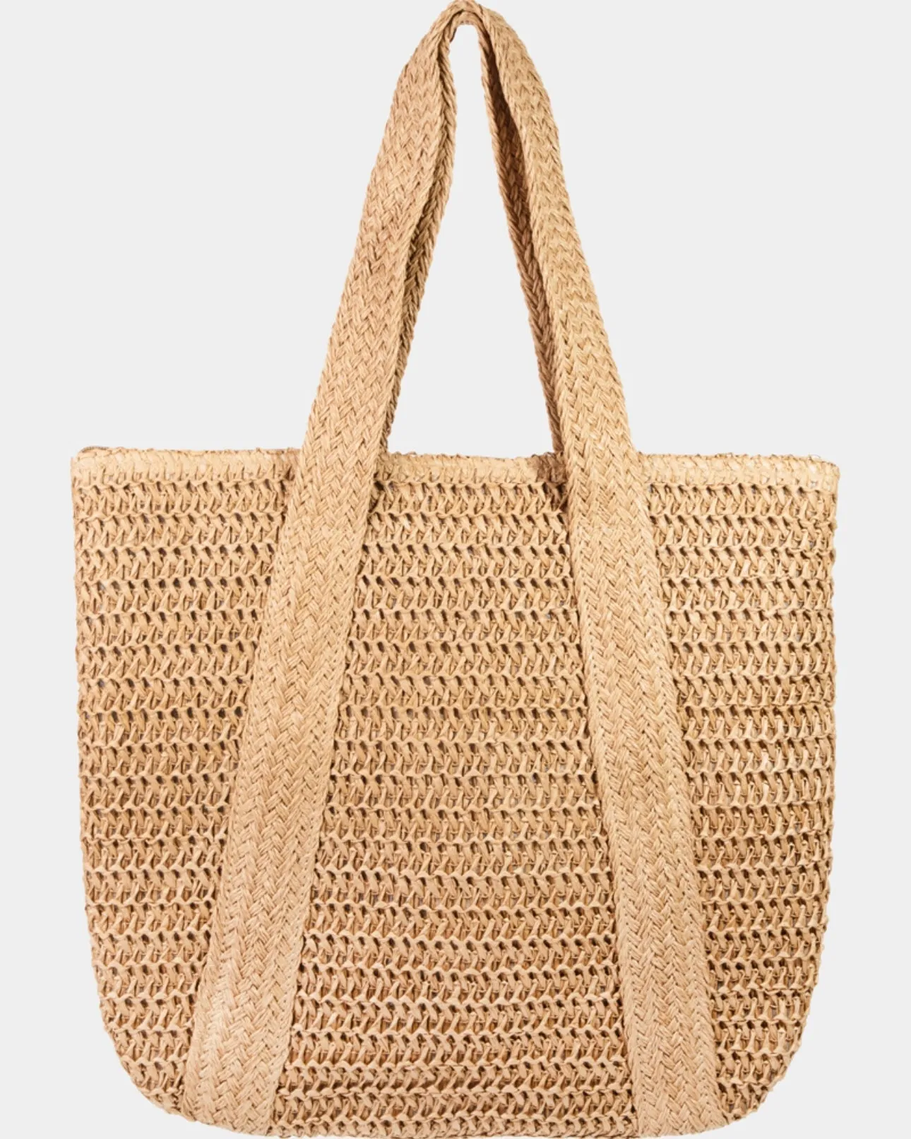 Sri Lanka Straw Zipper Tote Bag- Khaki