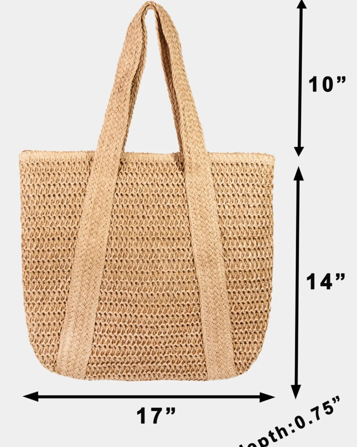 Sri Lanka Straw Zipper Tote Bag- Khaki
