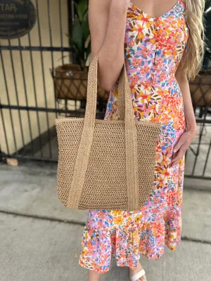 Sri Lanka Straw Zipper Tote Bag- Khaki