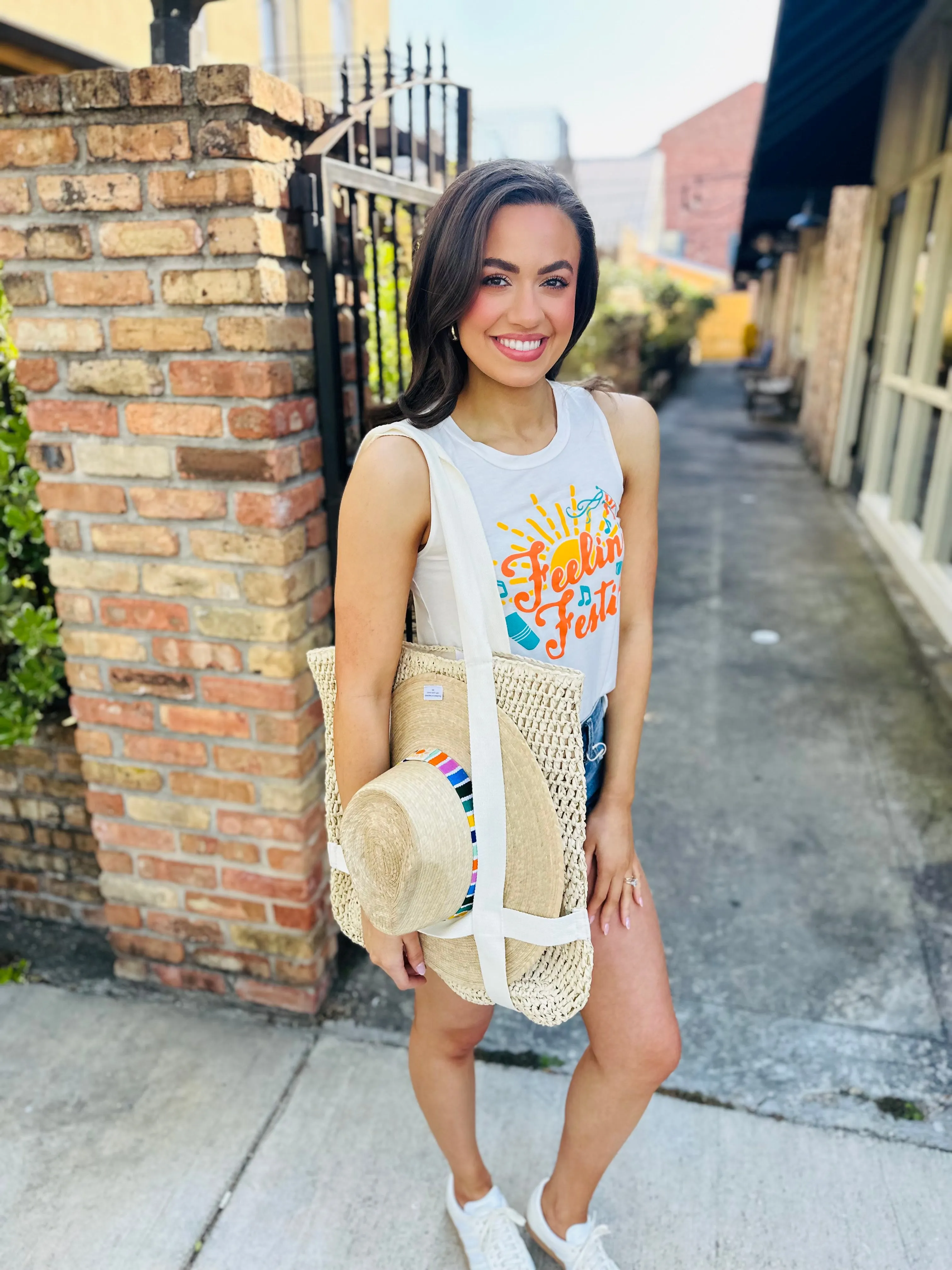 St. Lucia Straw Hat Holder Tote Bag- Taupe