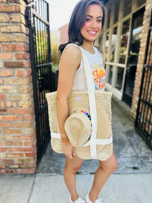 St. Lucia Straw Hat Holder Tote Bag- Taupe