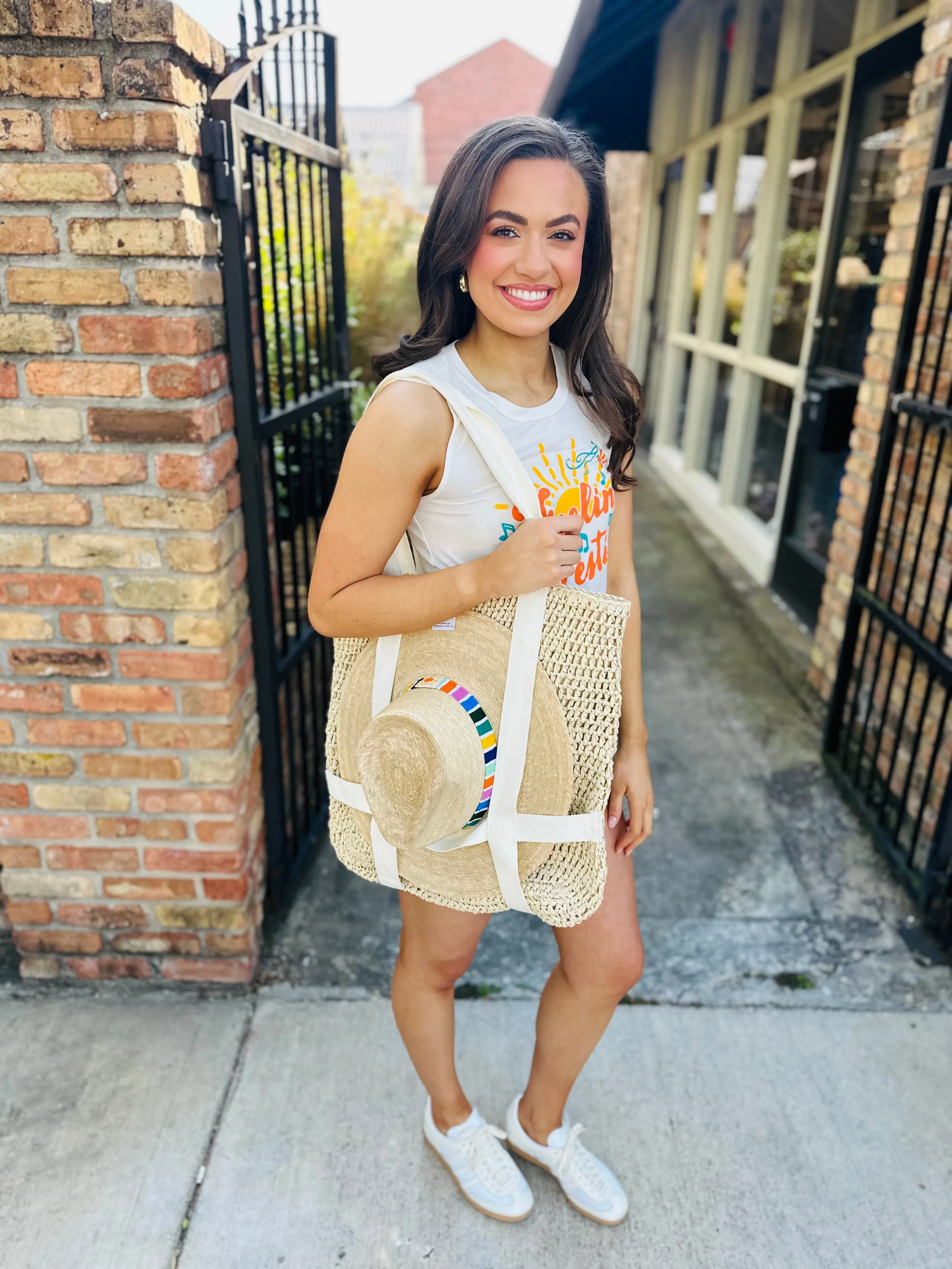 St. Lucia Straw Hat Holder Tote Bag- Taupe