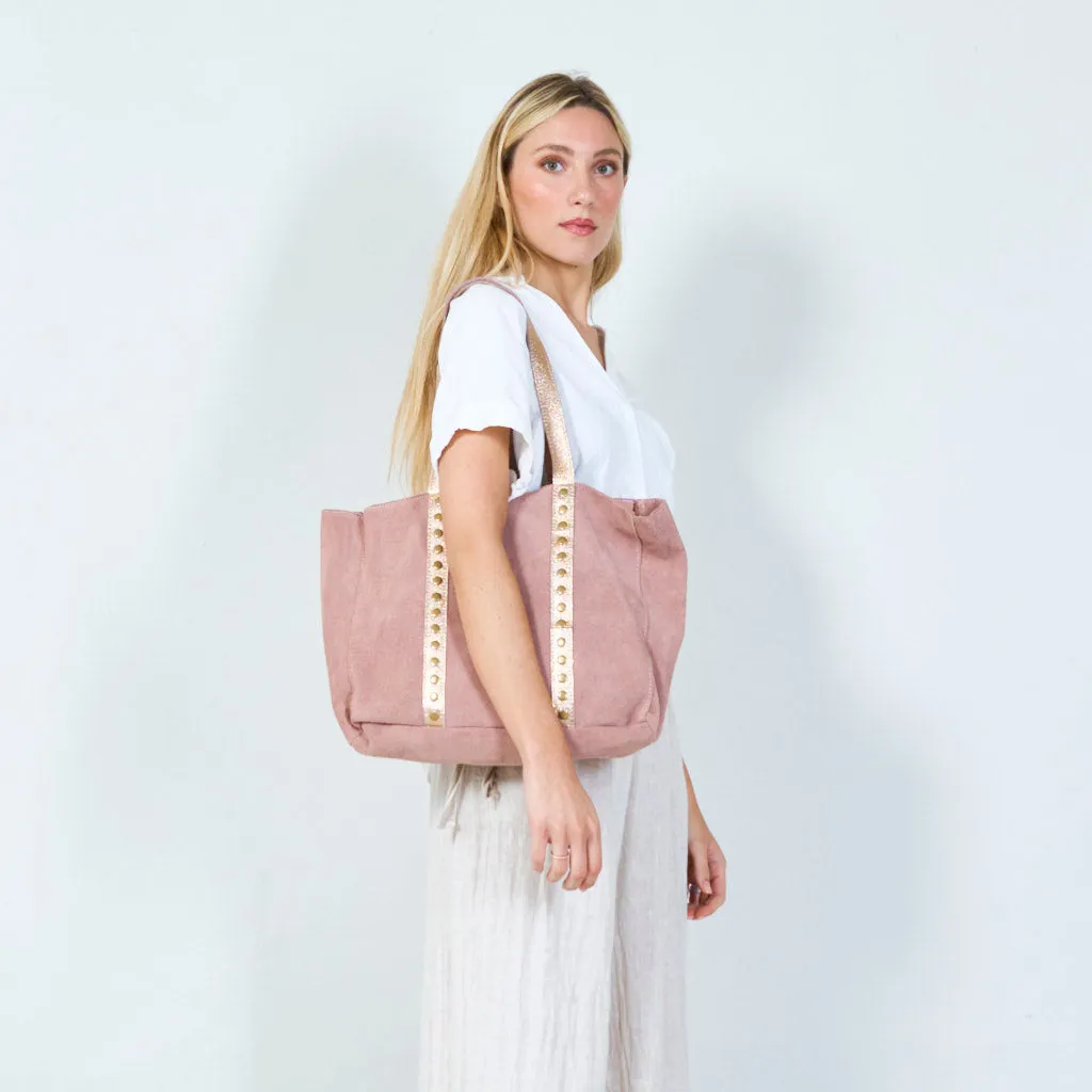 Stylish suede tote bag with metallic accents wholesale
