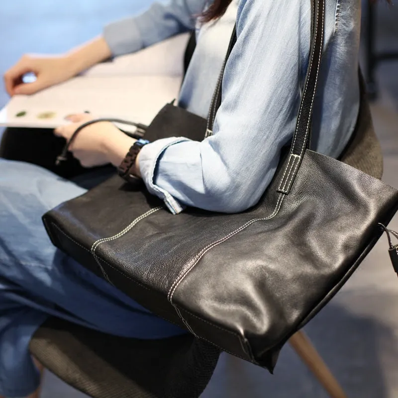 Stylish Womens Black Leather Shoulder Tote Bags Handbags Purses for Work