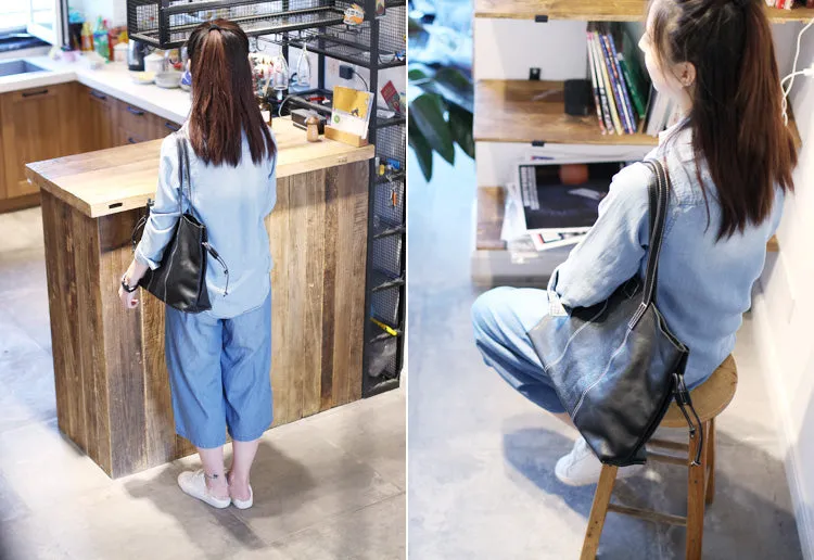 Stylish Womens Black Leather Shoulder Tote Bags Handbags Purses for Work