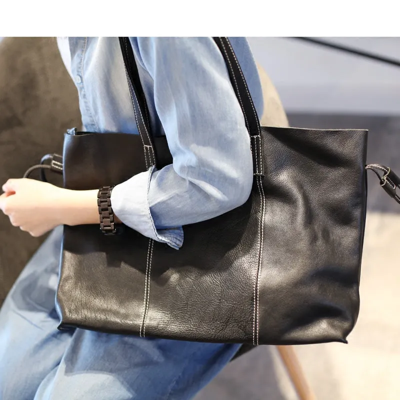Stylish Womens Black Leather Shoulder Tote Bags Handbags Purses for Work