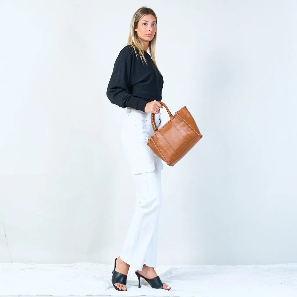 Stylish woven handle tote bag wholesale