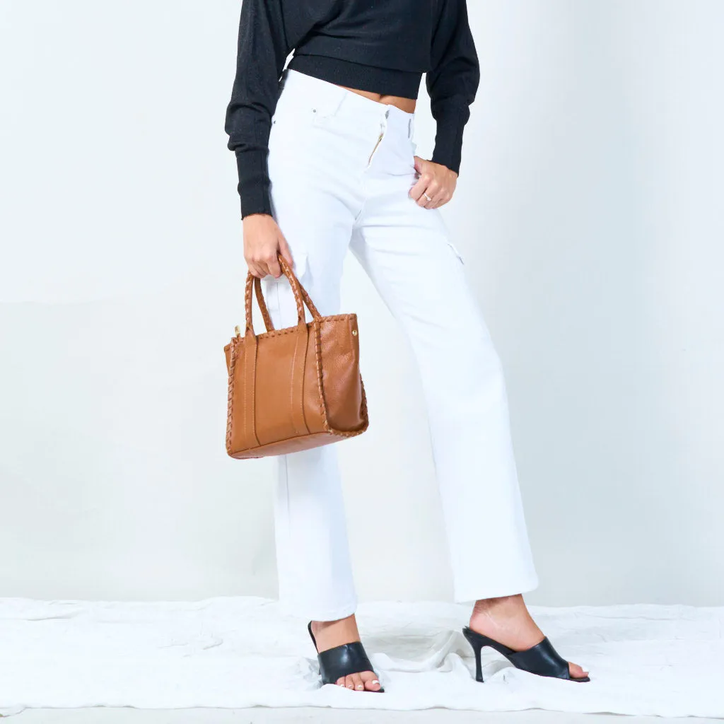 Stylish woven handle tote bag wholesale