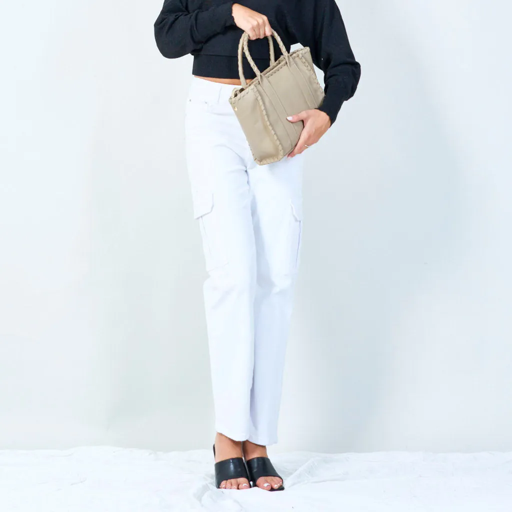 Stylish woven handle tote bag wholesale